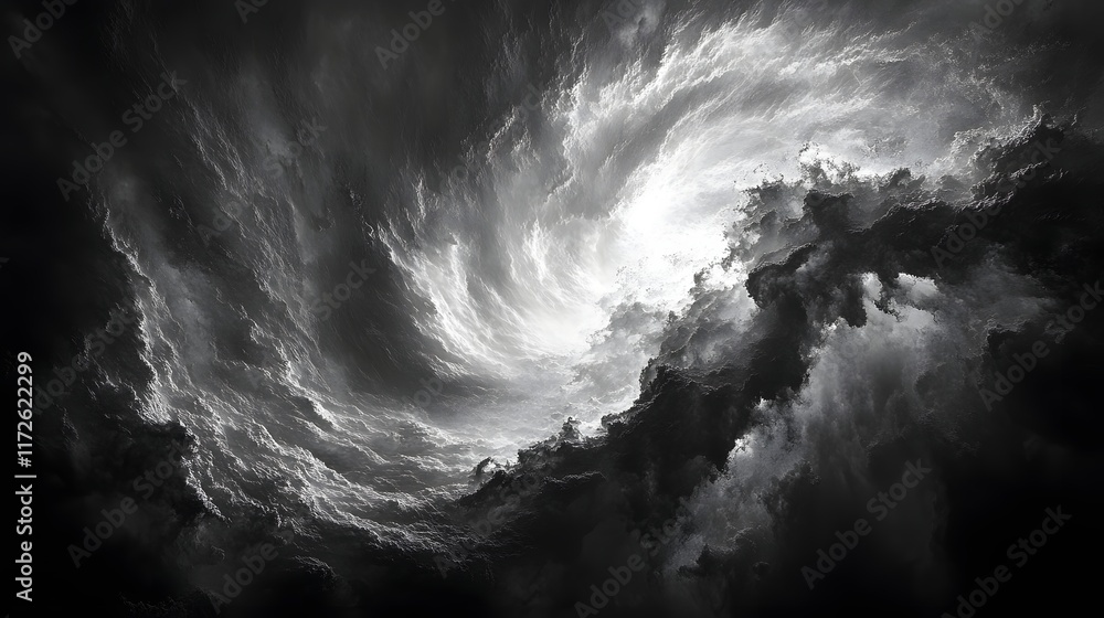 Poster abstract black and white backgrounds. swirling grayscale cloudscape. dramatic and intense atmospheri