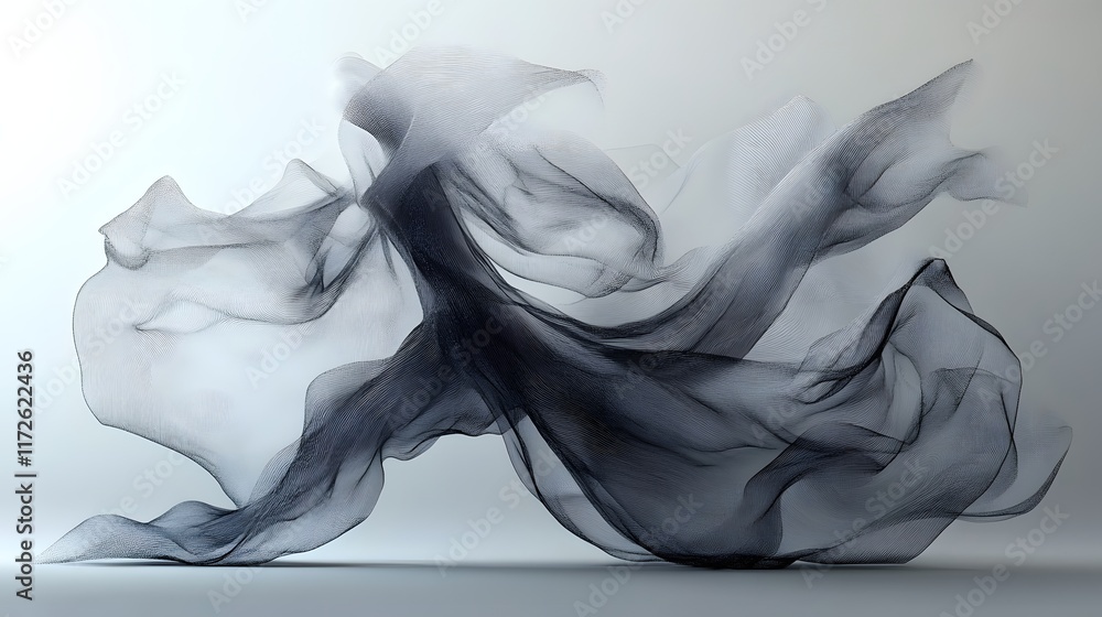 Aufkleber abstract black and white backgrounds. an abstract image of a gray fabric in dynamic motion. the piec