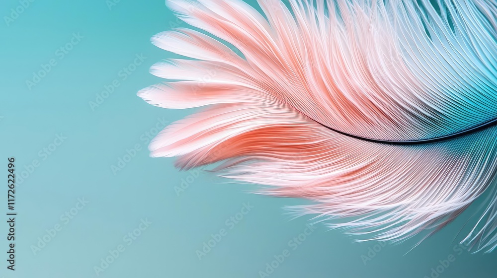 Aufkleber feather abstract background concept. a delicate pink feather showcased against a soft blue backgroun