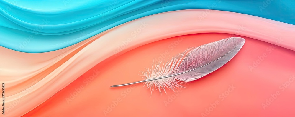 Poster feather abstract background concept. a delicate feather rests on colorful waves, showcasing beauty a
