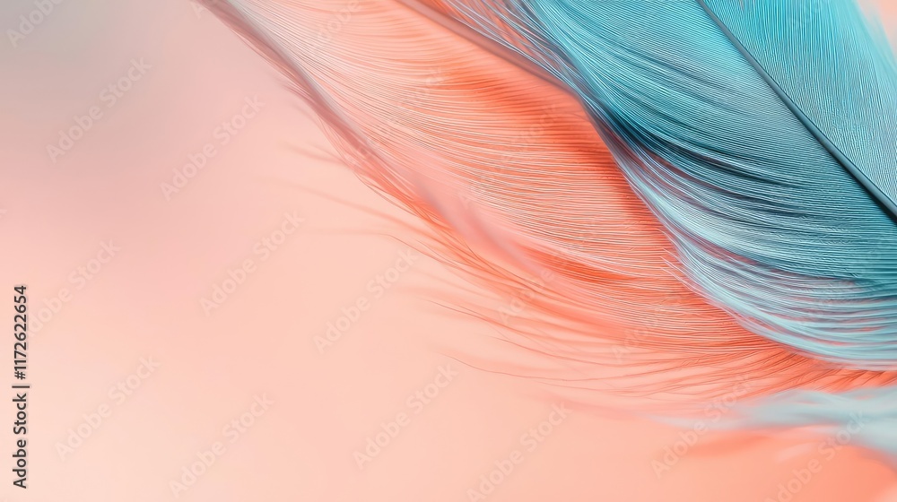 Poster feather abstract background concept. delicate feather with soft colors, blending shades of blue and 