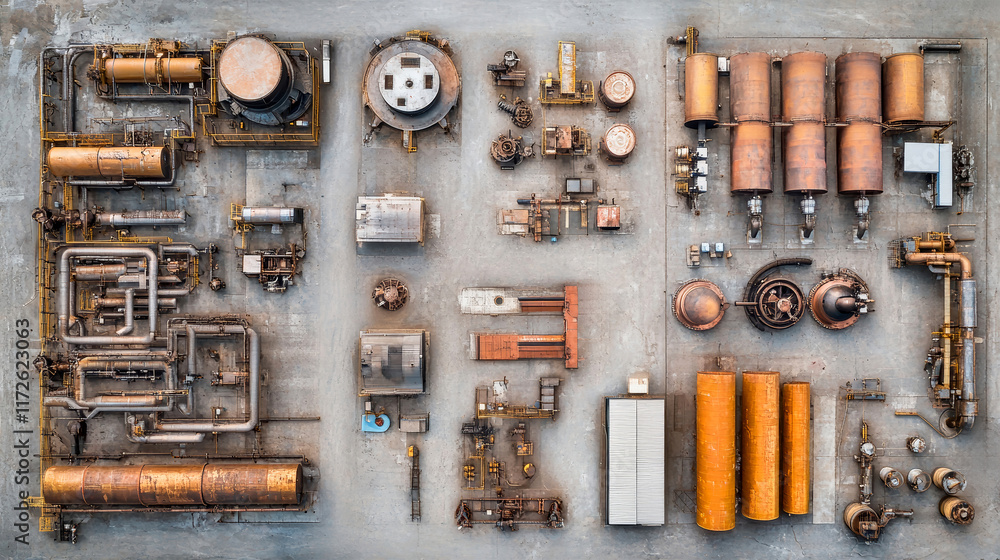 Poster overview of modern industrial machinery showcasing the complexity of manufacturing processes from a 