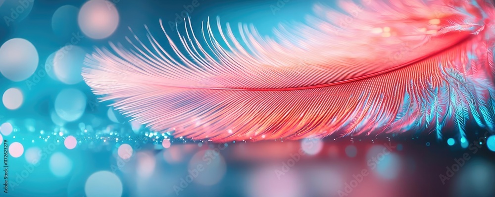 Poster Feather abstract background concept. A vibrant pink feather with a soft focus and bokeh effect for artistic expression.