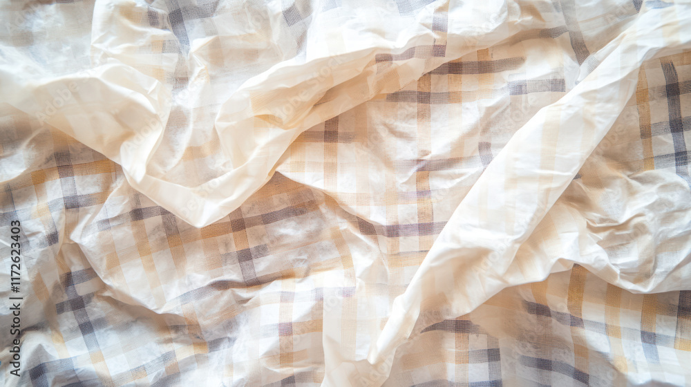 Aufkleber wrinkled fabric with classic checkered pattern in soft colors, creating cozy and inviting atmosphere