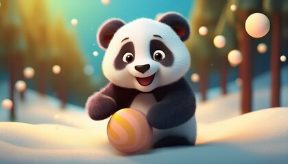 Panda playing in snow cartoon 
