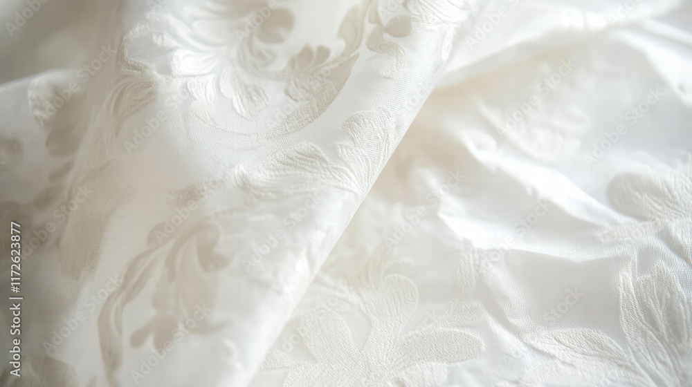 Poster elegant white fabric with subtle damask pattern, perfect for upscale decor or fashion. its soft text