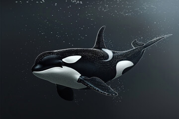 Obraz premium Fantastically beautiful majestic huge whale in deep blue ocean, abstract vivid composition consists of fictional unreal fantastic vision on background