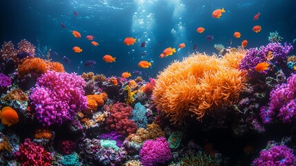 Fototapeta premium Underwater view with many fish and coral reefs