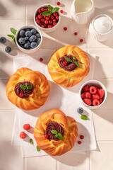 Tasty and homemade berries yeast cake made of fresh ingredients.
