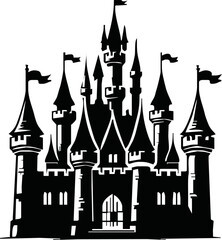 cute black castle and flag,flat graphic style,vector ilustration
