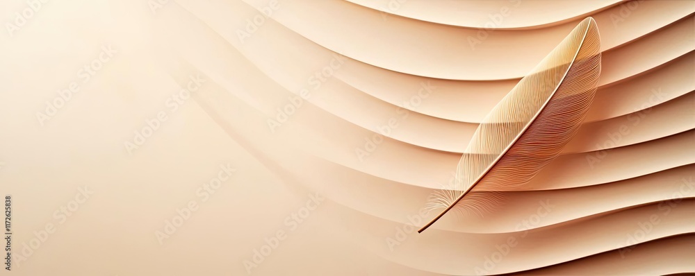 Poster Feather abstract background concept. Abstract wavy patterns in soft beige tones creating a serene visual experience.