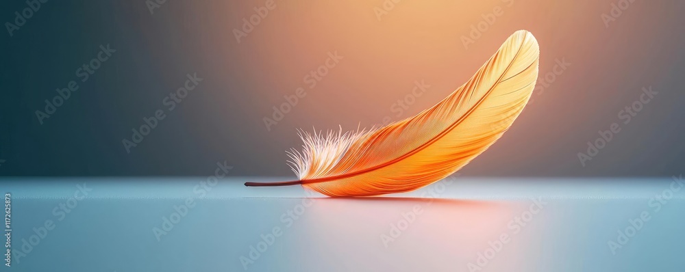 Poster feather abstract background concept. a vibrant orange feather resting gracefully on a smooth surface