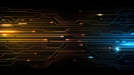 Abstract Technology Background with Circuit Board Lines and Neon Lights