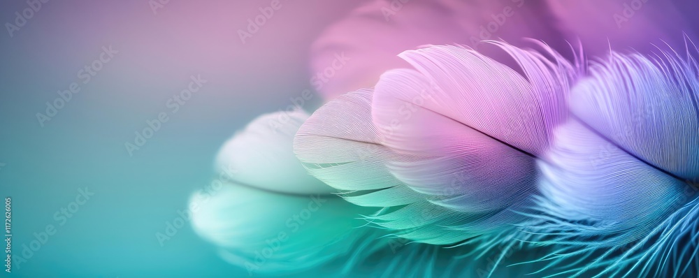 Poster Feather abstract background concept. Colorful feathers with a gradient, creating a serene and artistic atmosphere.