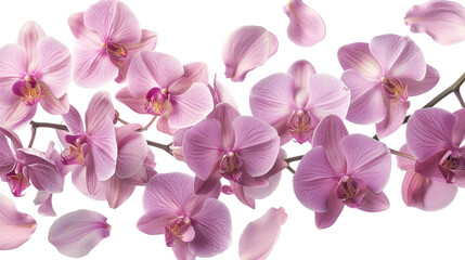 Orchid Petals Drifting on white Background