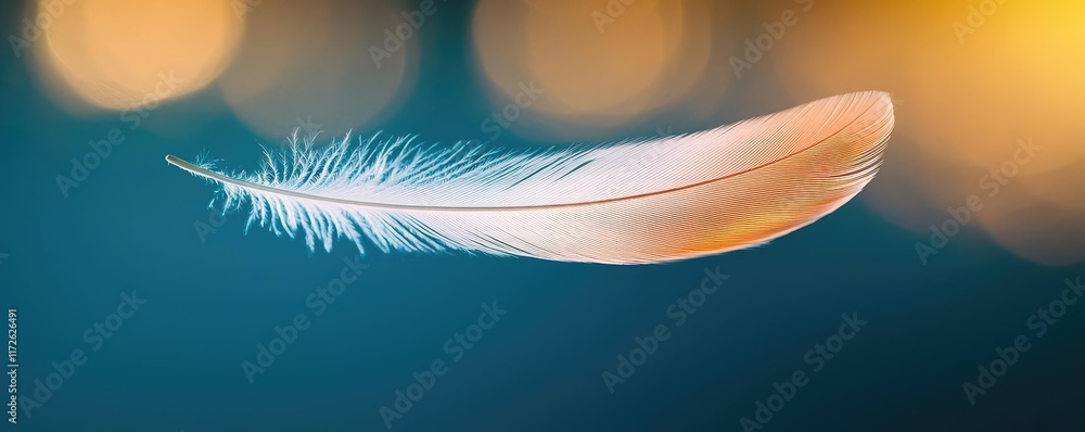 Poster feather abstract background concept. delicate feather gliding softly on a serene background, showcas