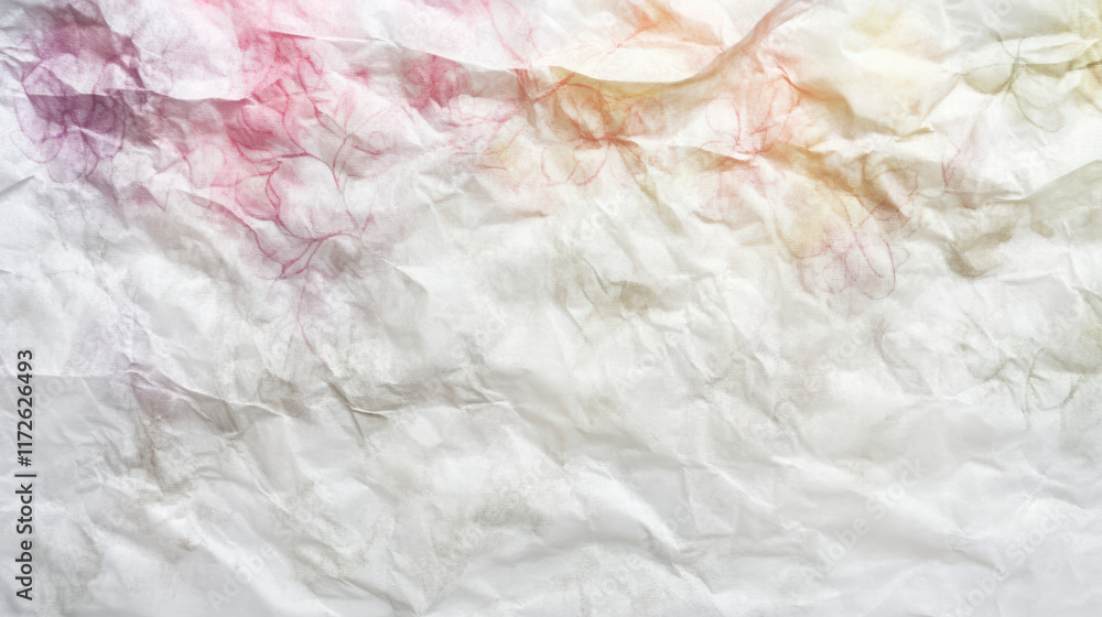 Poster crumpled tissue paper with soft watercolor floral patterns in pastel colors creates delicate and art