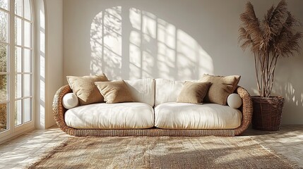 Cozy living room with a comfortable sofa and decorative plants.