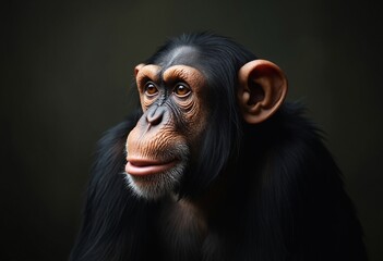 Naklejka premium Close-up portrait of a thoughtful chimpanzee