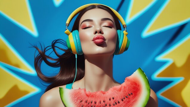 portrait of a woman eating watermalon