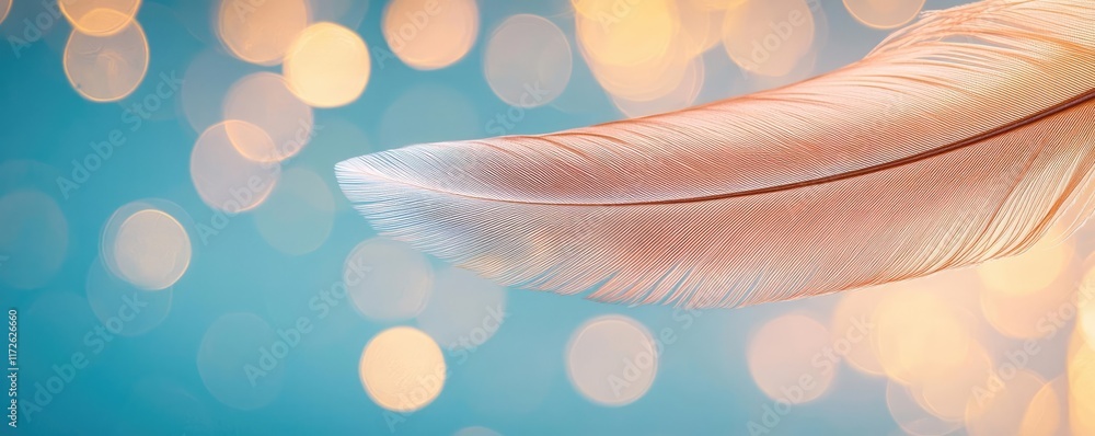 Poster feather abstract background concept. a delicate feather rests against a blurred colorful background,