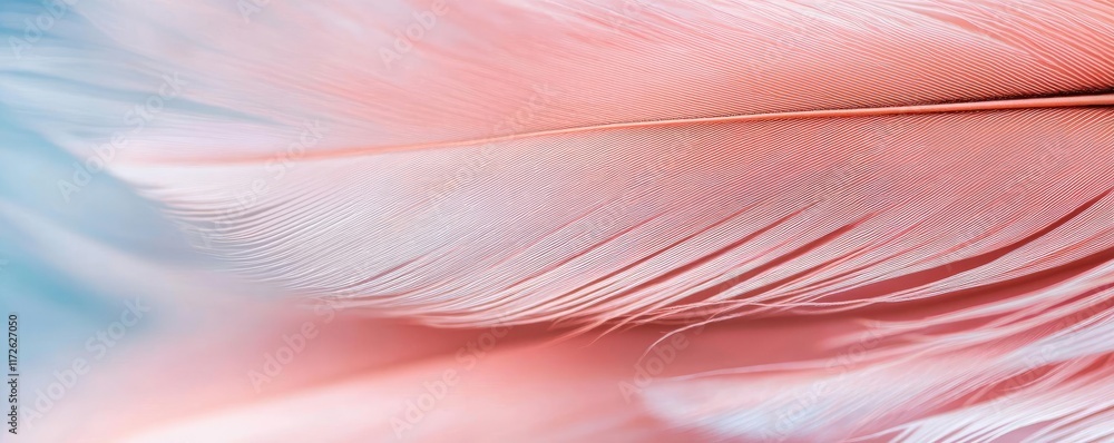 Aufkleber feather abstract background concept. a close-up view of a soft pink feather against a blue backgroun