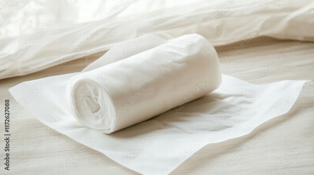 Aufkleber soft, white tissue paper rolled neatly on light surface, creating serene and elegant atmosphere. per