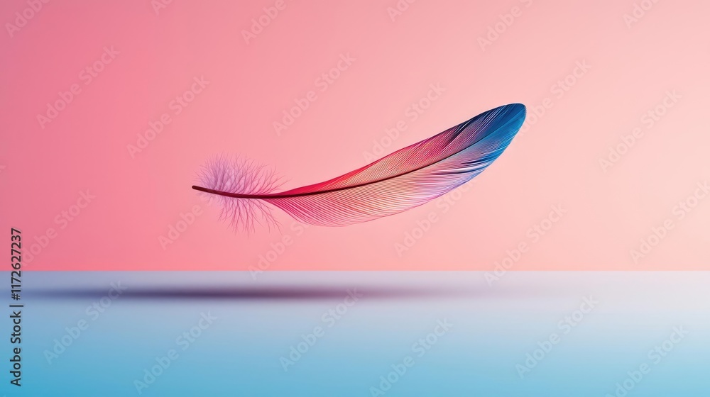 Poster feather abstract background concept. a vibrant feather floats gracefully against a colorful backgrou