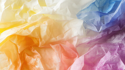 Fototapeta premium Crumpled tissue paper in vibrant colors creates soft, artistic background. watercolor effect adds delicate touch, perfect for creative projects or design work