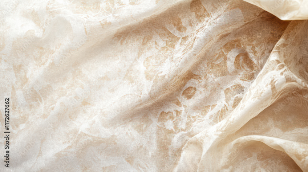 Poster delicate fabric with intricate patterns, showcasing soft textures and subtle colors, perfect for ele