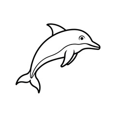 Fototapeta premium Dolphin jumping line art isolated on white background 