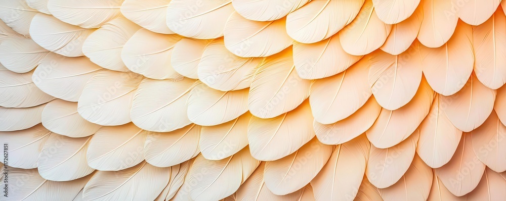 Poster Feather abstract background concept. Delicate and soft petals arranged in a soothing gradient of orange and white hues.