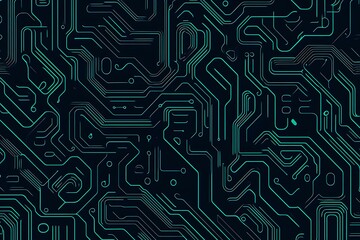 Abstract close-up of a glowing blue digital circuit board, showcasing intricate connections and technological design on a black background.
