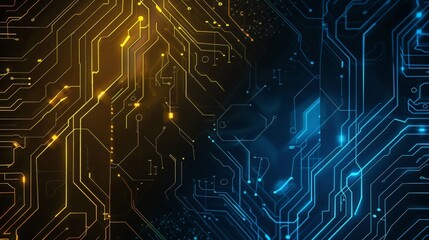 Abstract Circuit Board Background with Gold and Blue Lines