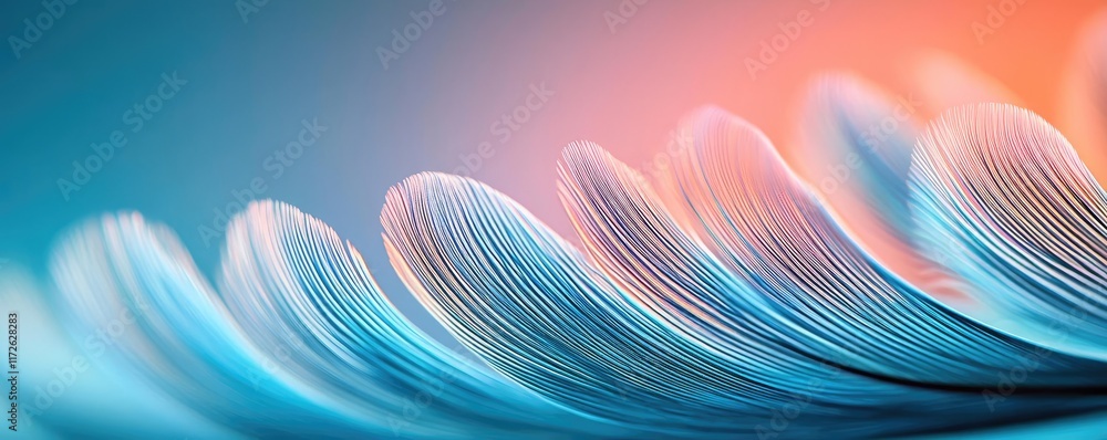 Poster Feather abstract background concept. Abstract design of flowing lines in vibrant hues of blue and orange, creating visual harmony.