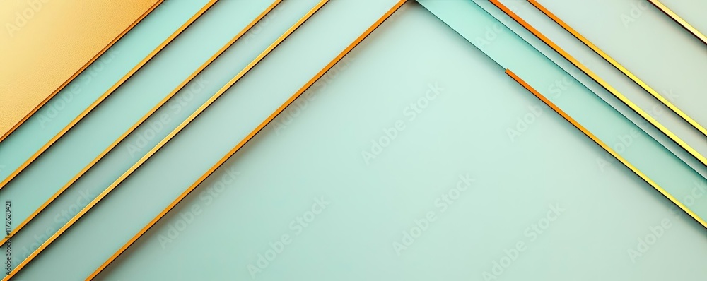 Poster Soft abstract background idea. Abstract geometric pattern featuring gold and teal lines on a serene backdrop.