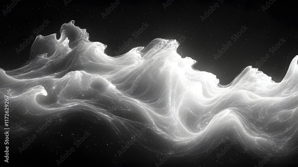 Poster abstract black and white backgrounds. glowing waves in a dark cosmos. abstract art.