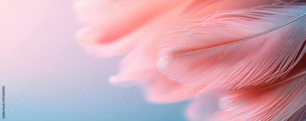 Aufkleber feather abstract background concept. soft pink feathers gently blended with a calming blue backdrop,