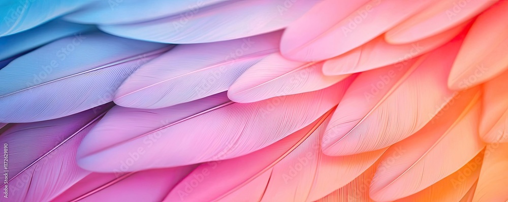 Poster feather abstract background concept. vibrant pastel feathers in a gradient of colors, showcasing bea