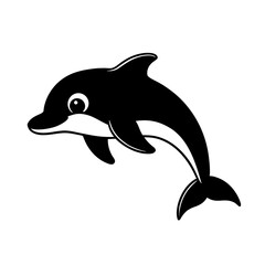 Cute cartoon dolphin jumping silhouette vector isolated on white background 