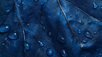 Fototapeta premium 10. Macro shot of water droplets on a single leaf highlighting texture and detail