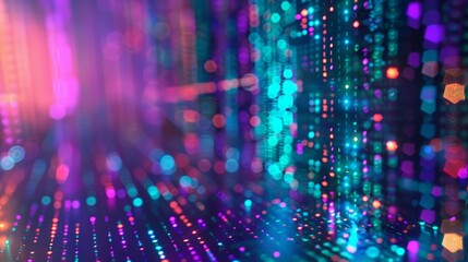 Abstract Digital Data Stream with Colorful Particles and Bokeh