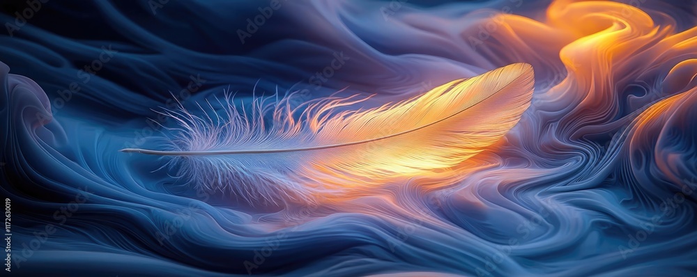 Poster feather abstract background concept. a delicate feather floating gracefully in a dreamy, colorful ba