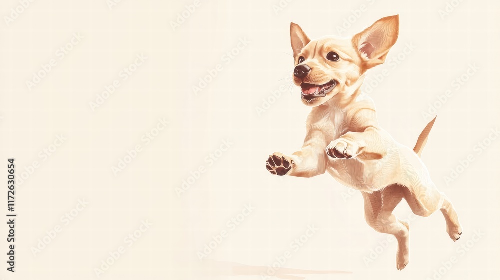 Aufkleber joyful puppy playing and jumping in a bright, cheerful environment on a sunny day with a warm backgr
