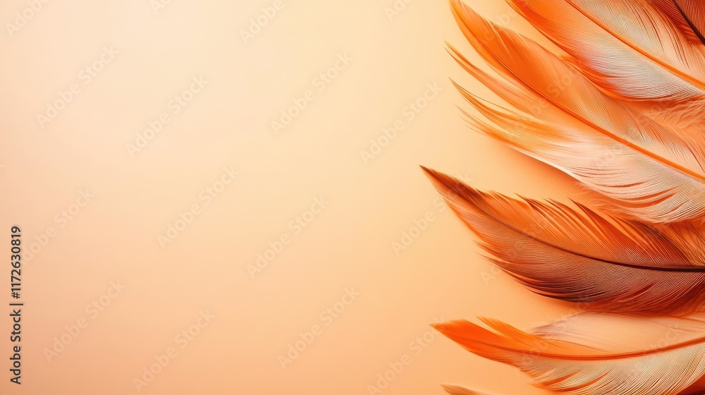 Poster Feather abstract background concept. Delicate orange feathers softly blending into a warm gradient background.