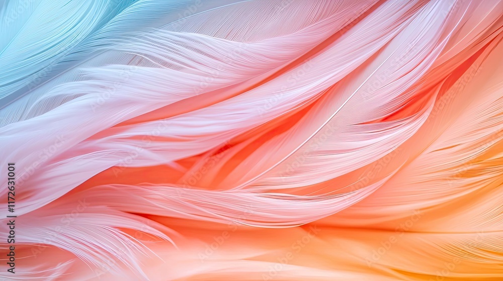 Poster Feather abstract background concept. Abstract colorful background with flowing patterns of orange, pink, and blue.