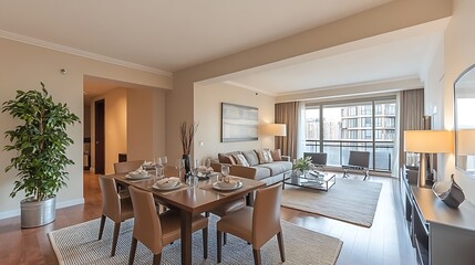 Fototapeta premium Stylish living room apartment tour urban setting interior design
