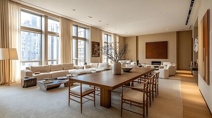 Fototapeta premium Modern living room design urban apartment interior decor bright space