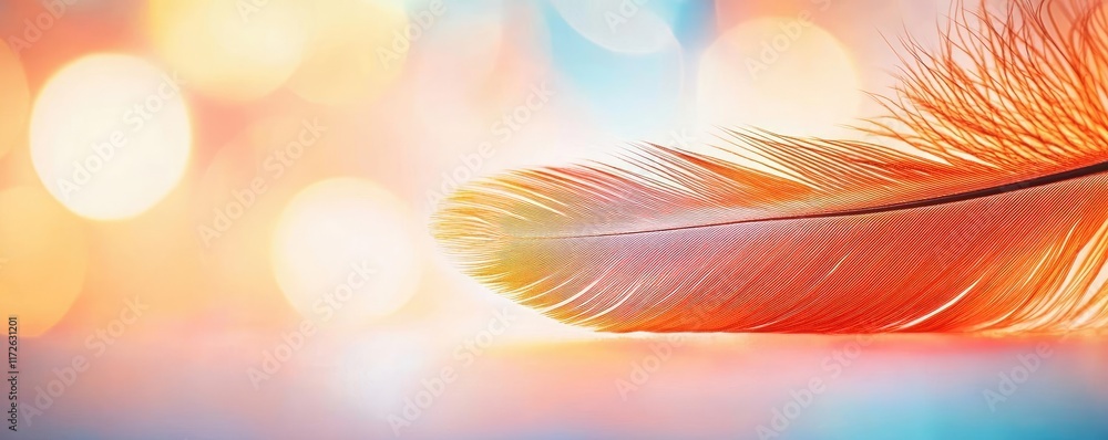 Poster Feather abstract background concept. A delicate feather rests on a colorful surface, evoking tranquility and beauty.