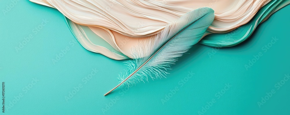 Poster feather abstract background concept. soft pastel colors blend elegantly with a delicate feather on a